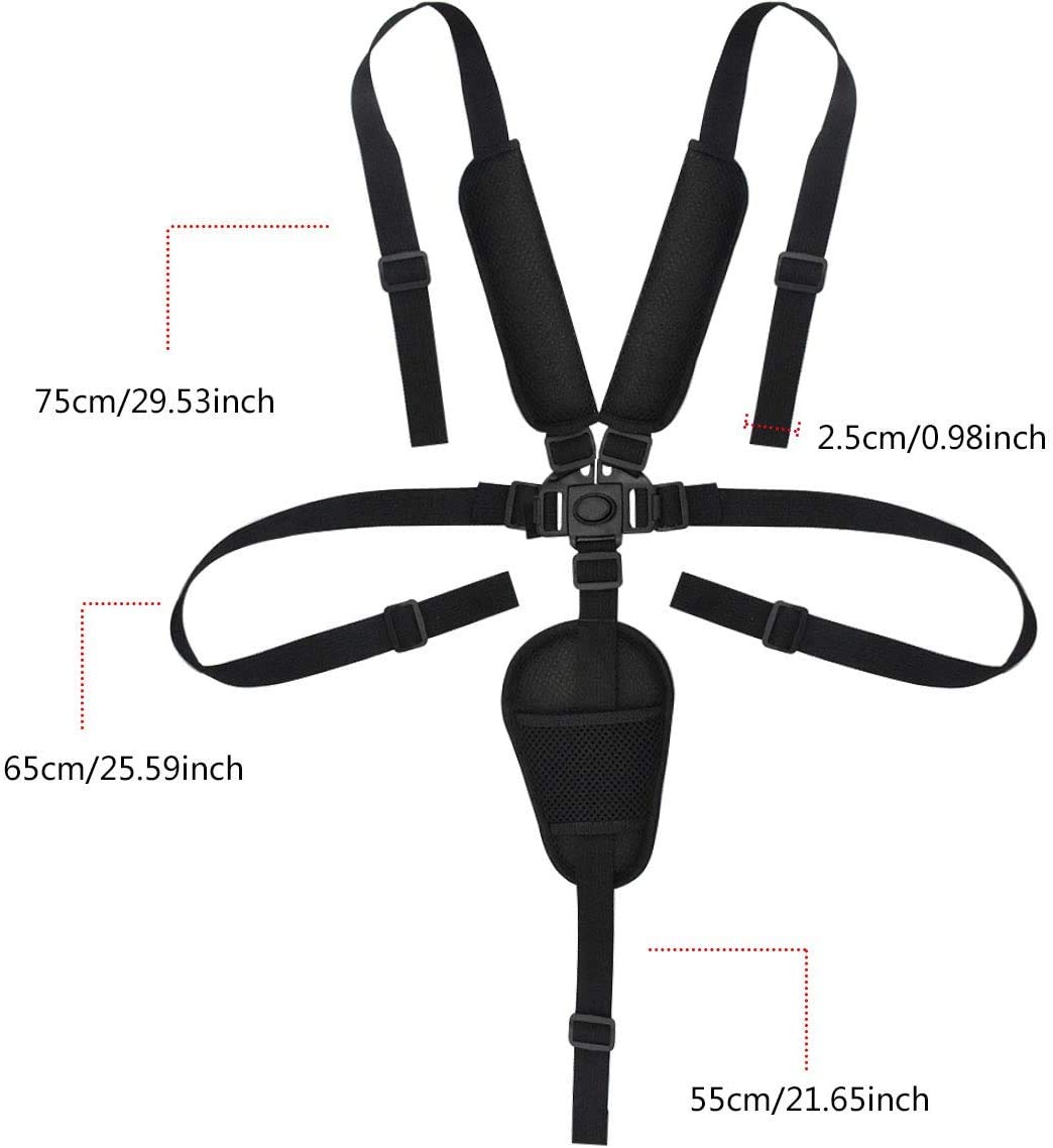 Kissral Universal 5 Point Harness Straps, Adjustable Baby Safety Strap Belt with Shoulder Pads and Guarding Pad, Harness Straps for High Chair/Pushchair/Stroller/Pram/Buggy (Black)