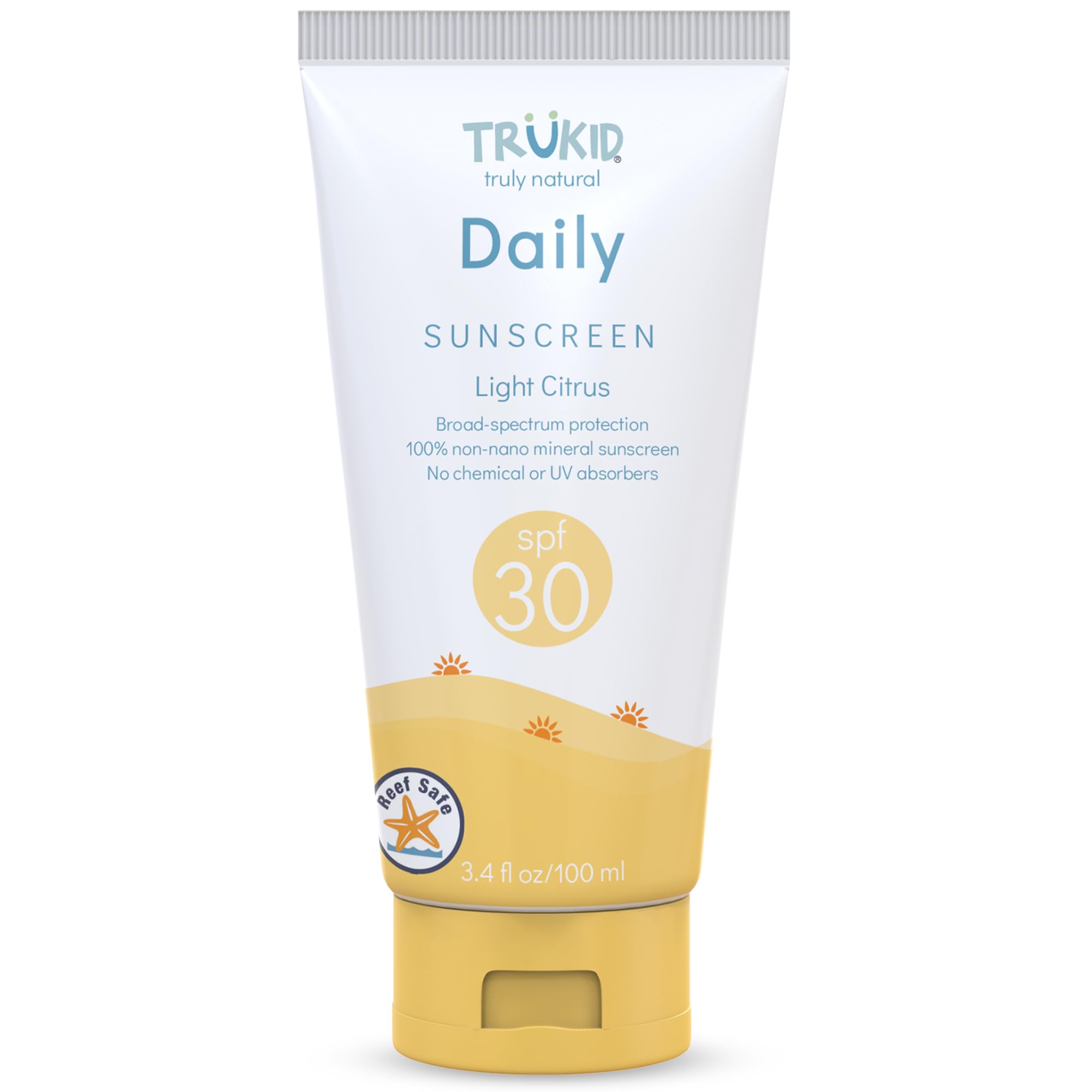 TruKid Daily SPF30 Citrus 3.4oz Natural Ingredients Kids Sunscreen, Reef-Friendly Travel Size Sun Screen, Beach Defense Sunscreen for Kids, Toddlers, Babies & Adults