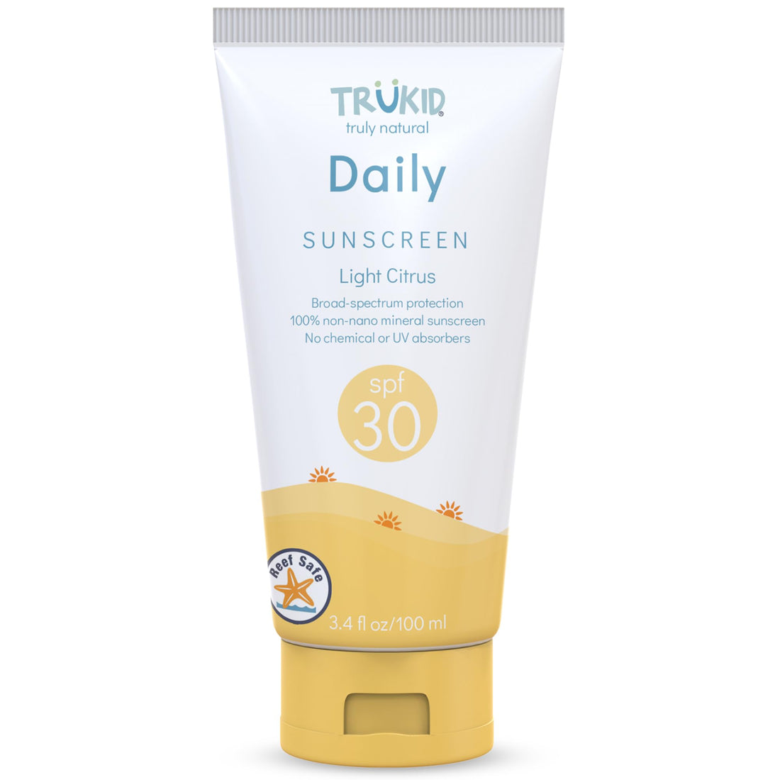 TruKid Daily SPF30 Citrus 3.4oz Natural Ingredients Kids Sunscreen, Reef-Friendly Travel Size Sun Screen, Beach Defense Sunscreen for Kids, Toddlers, Babies & Adults