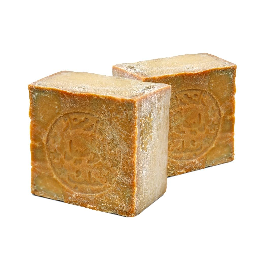 JUSIZA Aleppo Soap (2 Pack - 7 oz each)%100 Pure Olive Oil,Traditional Production, Natural, Vegan, Handmade, Skin Cleanser und Moisturizing, for Hands, Face and Body, Ancient Wisdom in a Bar of Soap