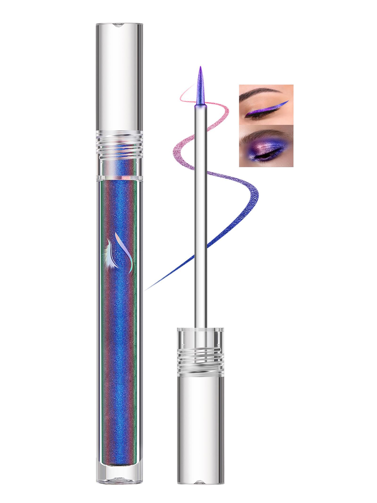 Easilydays Chameleon Liquid Glitter Thin Eyeliner, Highly Pigmented Intense Color Metallic Satin Multi-Reflective Finish Eye Liner Pencil, Waterproof Long-lasting Shimmer Eye Shadow Makeup Pen (01)