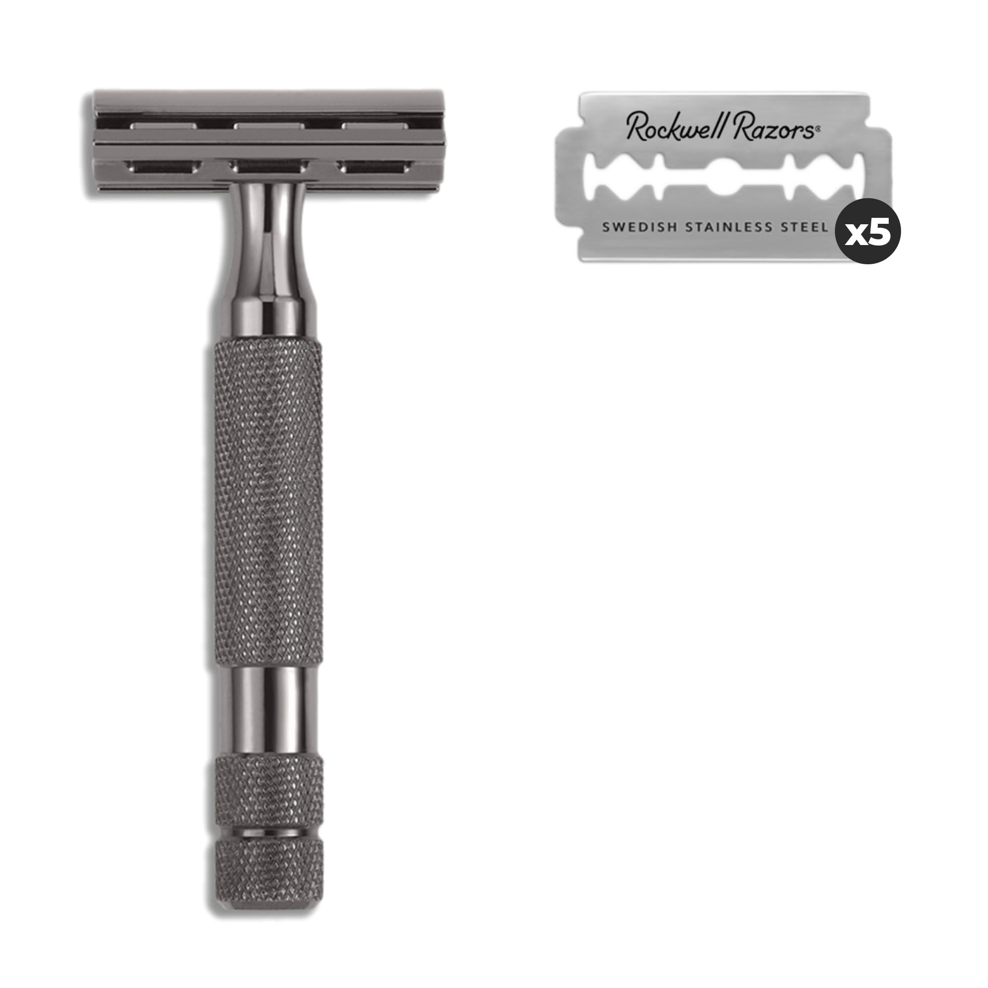 ROCKWELL RAZORS 2C Razor with 5 Blades, 6 Piece Set, Gunmetal Chrome