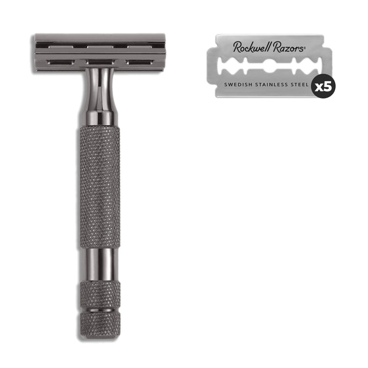 ROCKWELL RAZORS 2C Razor with 5 Blades, 6 Piece Set, Gunmetal Chrome