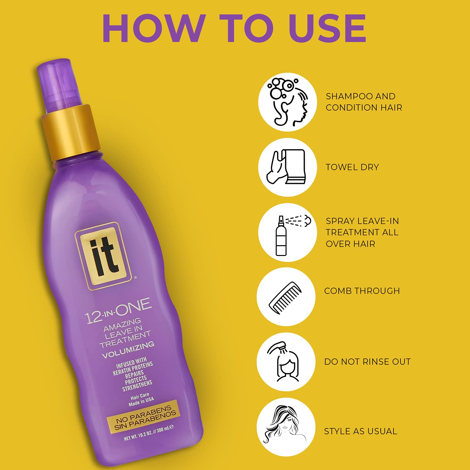 IT 12-in-ONE Amazing Leave In Treatment Spray | Volumizing, Infused with Keratin Proteins, Repairs, Protects, Strengthens Hair | Parabens Free, 10.2oz