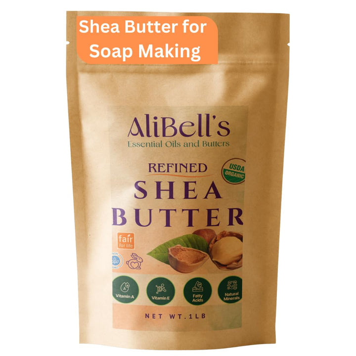 AliBell's- Refined Shea Butter -1 LB - Organic Shea butter - Unscented - Soap Making Supplies - Moisturizer for Dry Skin, for Tough, Cracking and Chafing- Manteca de Karite Organica Pura