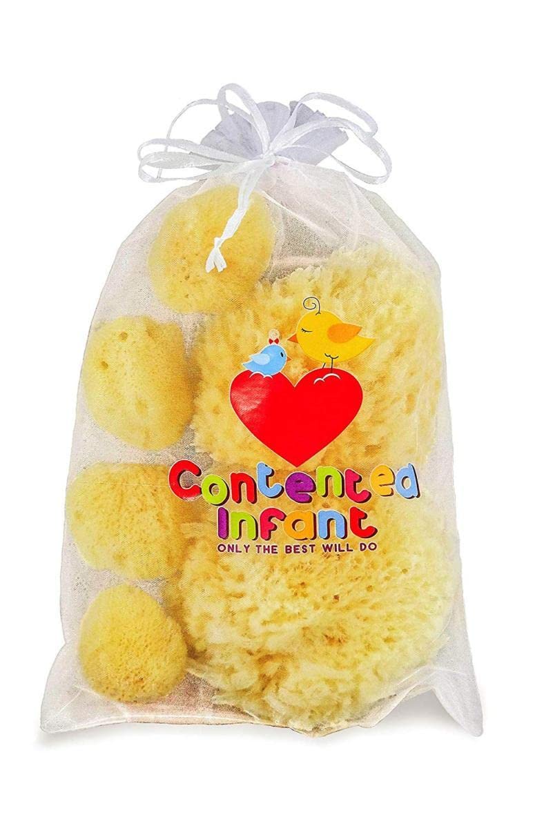 Real Sea Sponges for Babies - 6 Pk Bath Care Set, Gentle, Kind on Skin, for Bathing Washing Body Eyes, Ears Nose, Also for Newborn Toddler Kids; Baby Shower Spa Gift by Contented Infant®