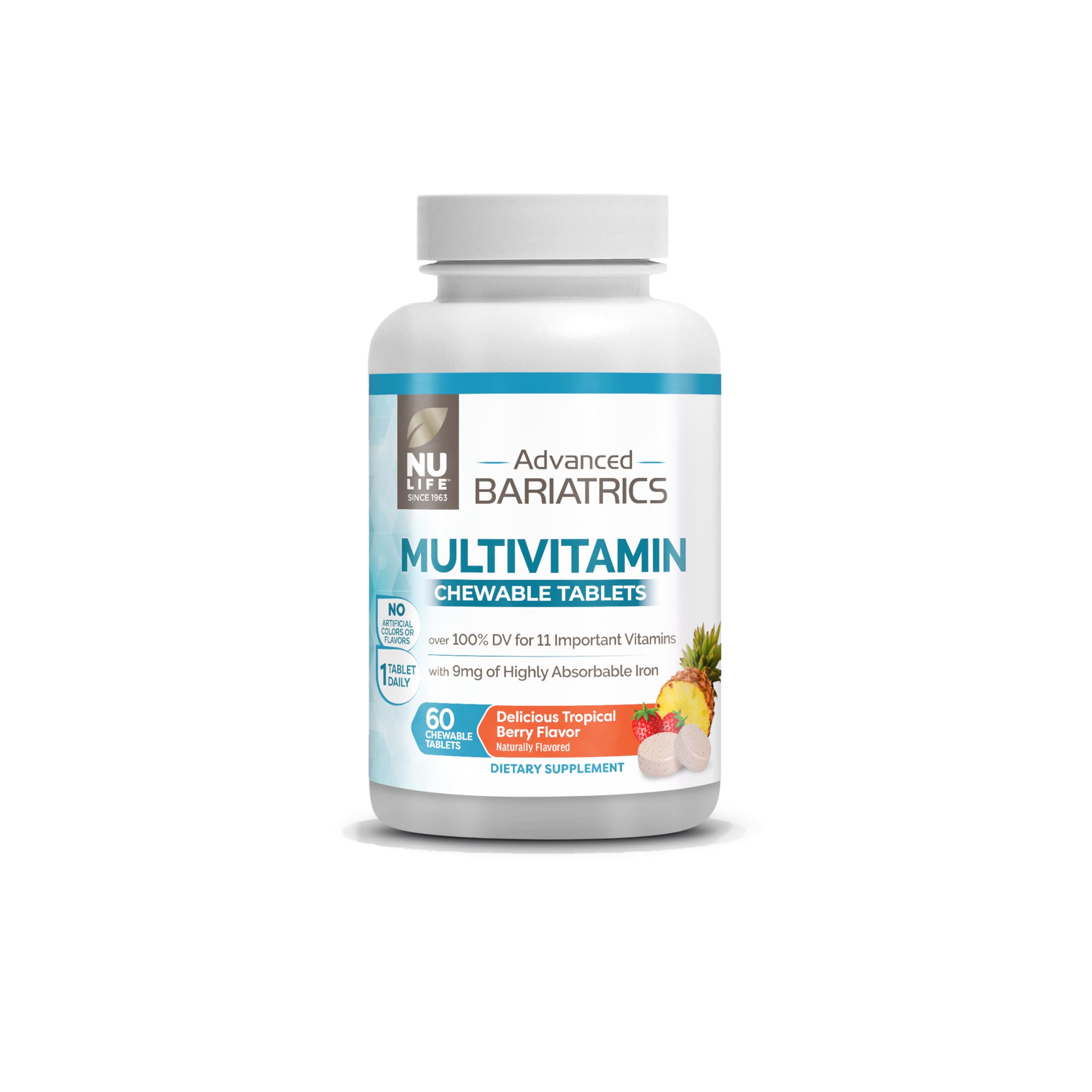 NU LIFE Advanced Bariatrics Multivitamin Chewable Tablets, Bariatric Mulivitamin with Iron - Tropical Berry (60 Chewable Tablets) (Packaging May Vary)