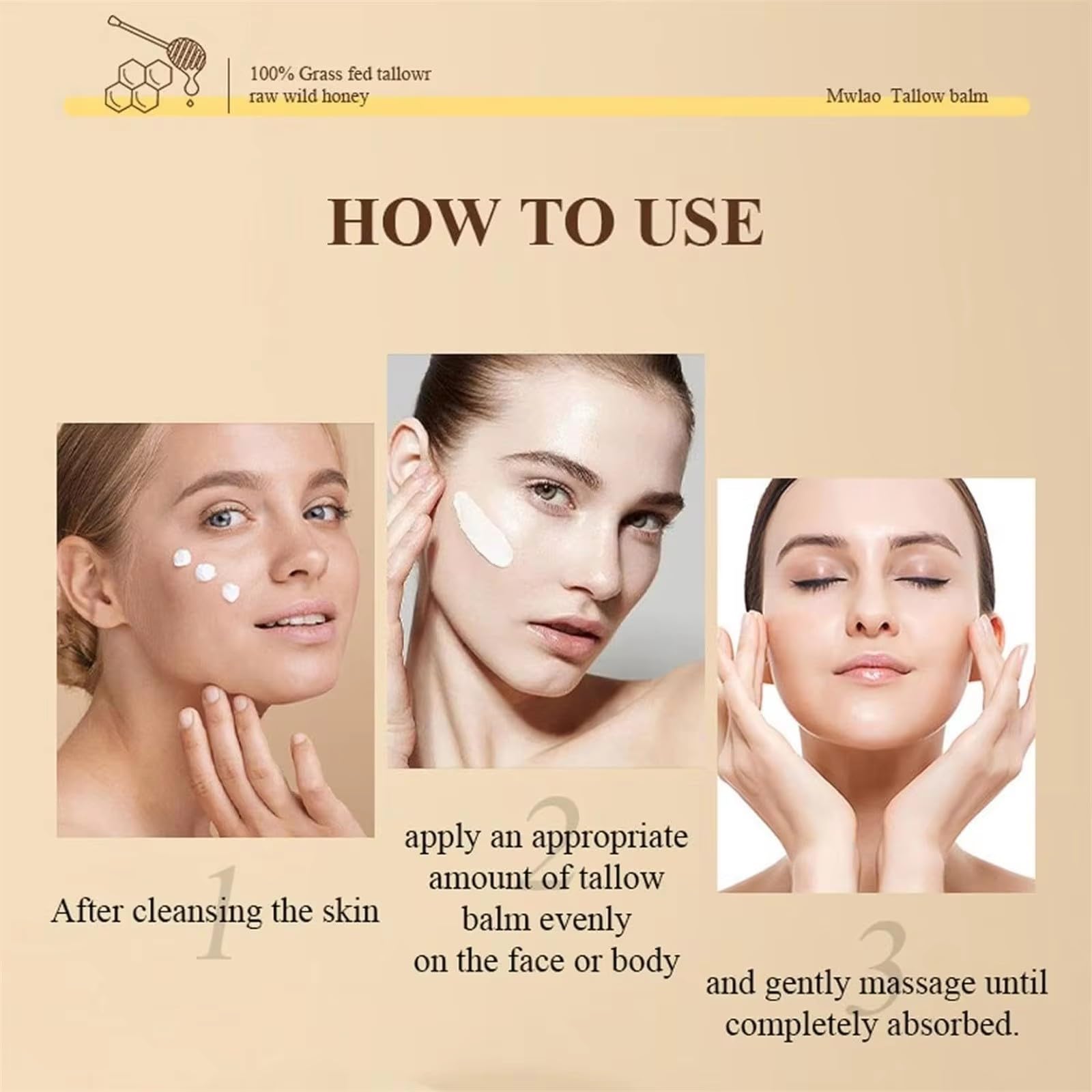 gcdat Beef Tallow, Tallow and Honey Cream, Beef Tallow for Skin, Grass-Fed Beef Tallow & Raw Wild Honey Blend, All-Natural Moisturizer for Face & Body