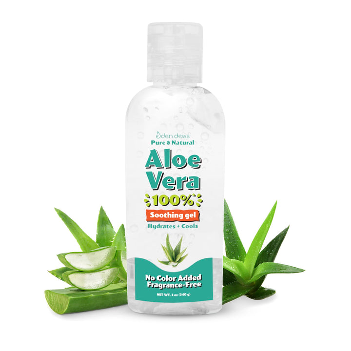 Eden Dews Organic Aloe Vera Gel 100% Pure & Natural Gel, Moisturizing, Face Skin & Hair Care, Sun Burn Relief, Hydrate + Soothe Dry Skin, Acne, Razor Bumps, Made in USA, Travel Size, (1, (2 Oz))