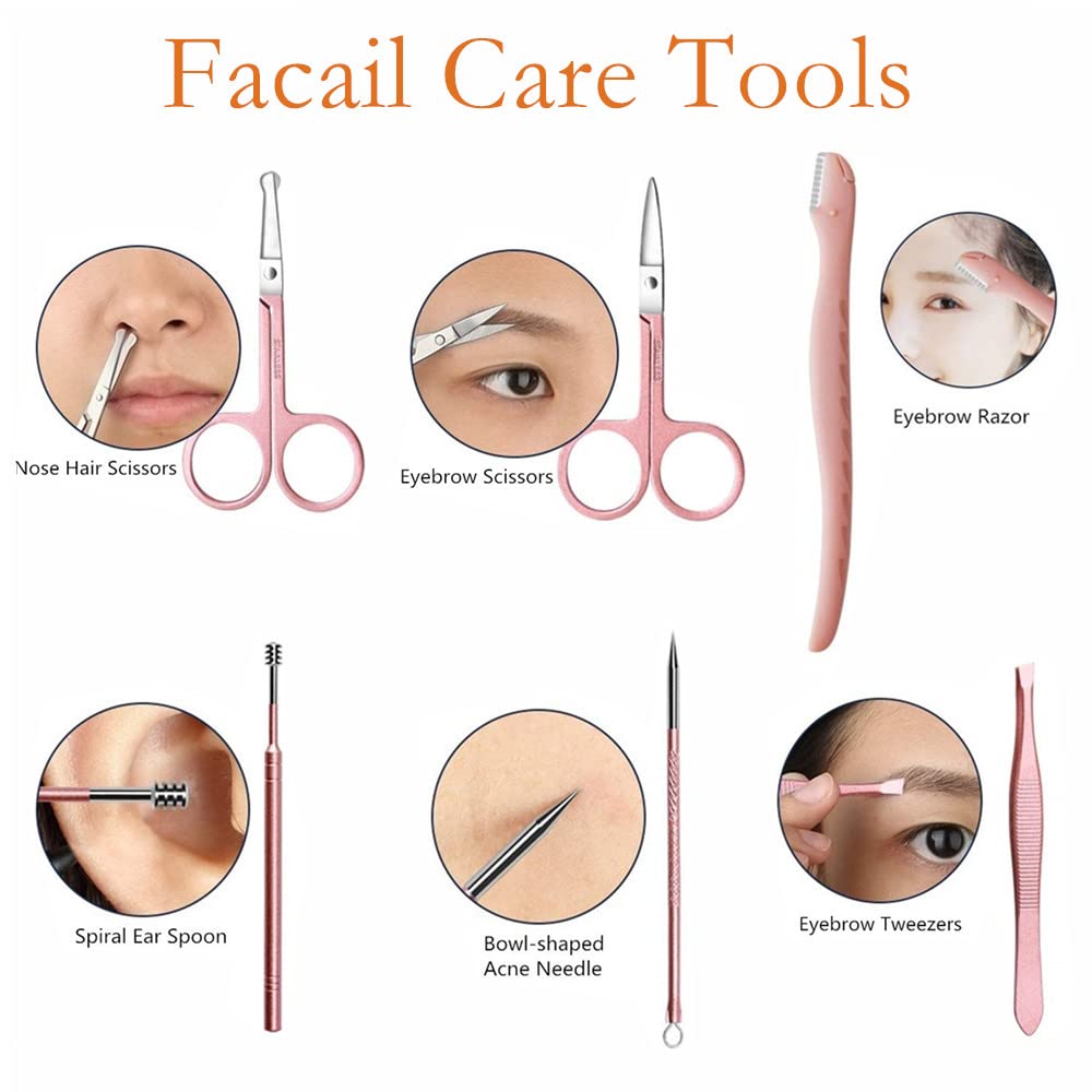 Updated Manicure Set Aceoce Nail Clippers Set 18 in 1 Grooming Kit Stainless Steel Professional Pedicure Set Eyebrow Razor (rose gloden 18pcs)