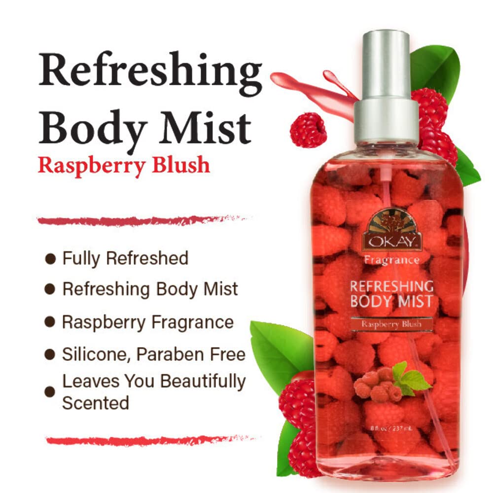 Okay Refreshing Body Mist, 8 oz, Raspberry Blush