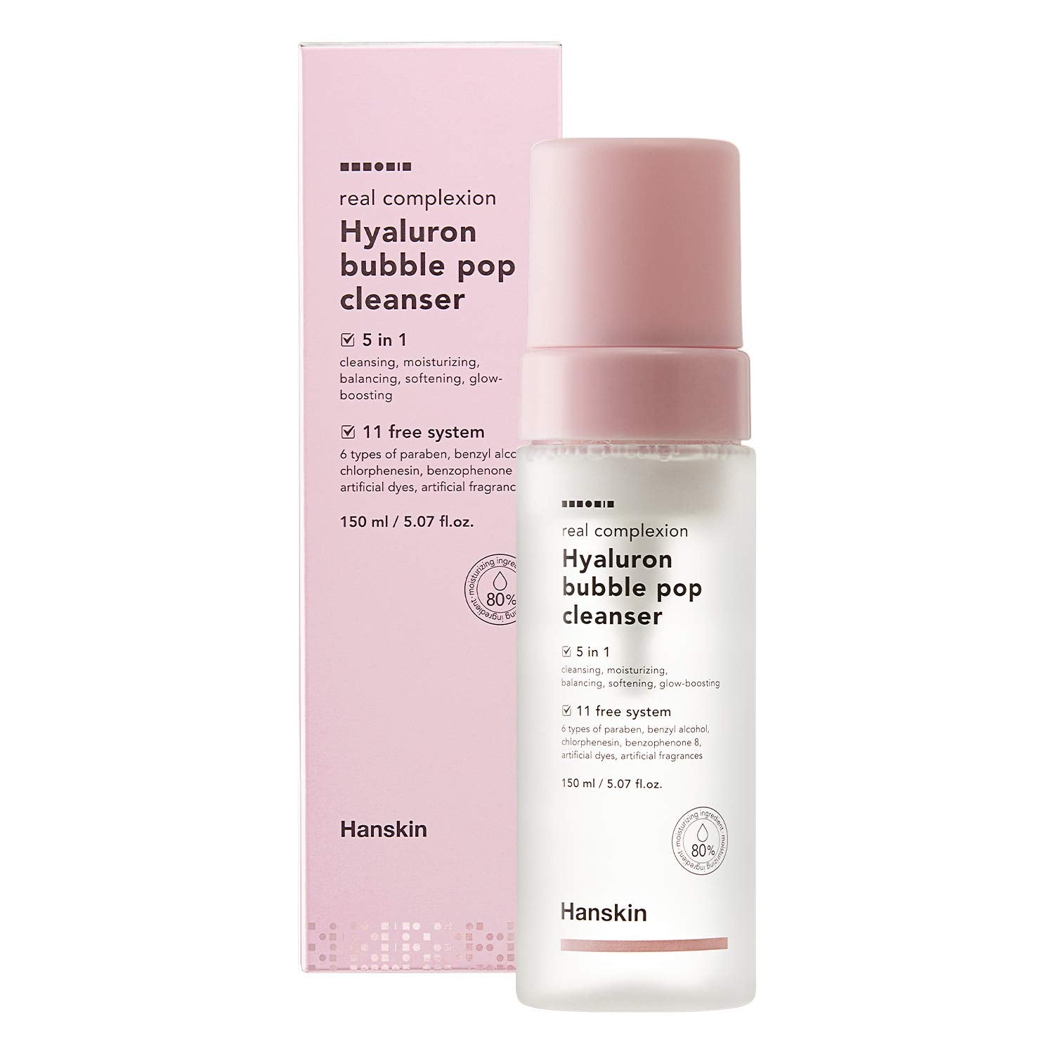 Hanskin Real Complexion Hyaluron Bubble Pop Cleanser, Hydrating Foaming Daily Face Wash, Gentle Moisturizing Softening and Glowing [150ml]