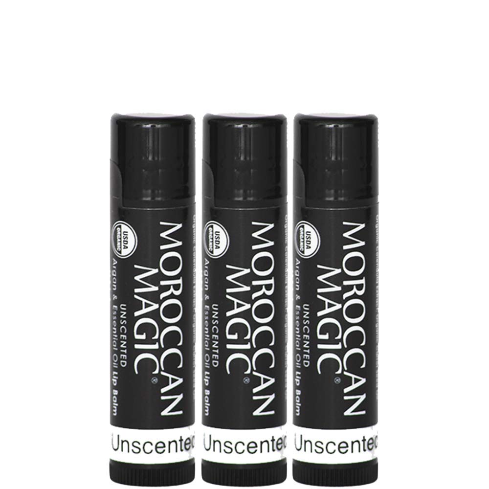 Moroccan Magic Organic Unscented Lip Balm 3 Pack | Made with Natural Cold Pressed Argan and Essential Oils Lip Balm | Smooth Application | Non-Toxic, Cruelty Free