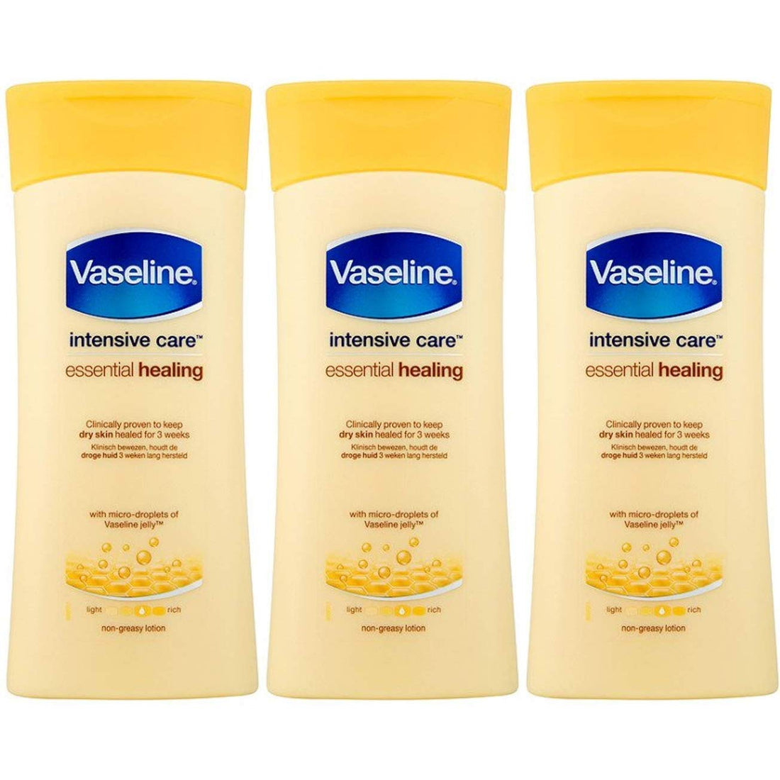 Vaseline Intensive Care Essential Healing Body Lotion - 6.76 Fl Oz / 200 mL x 3 Pack