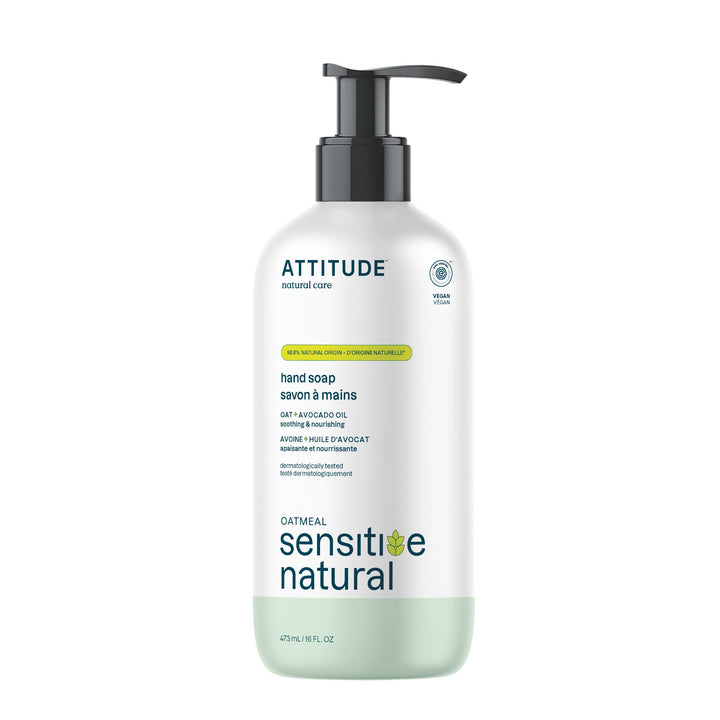 ATTITUDE Liquid Hand Soap for Sensitive Skin Nourishing (Dermatologist teste/Hypoallergenic/EWG Verified/Vegan/Cruelty free), Avocado Oil, 16 Fl Oz (60413)