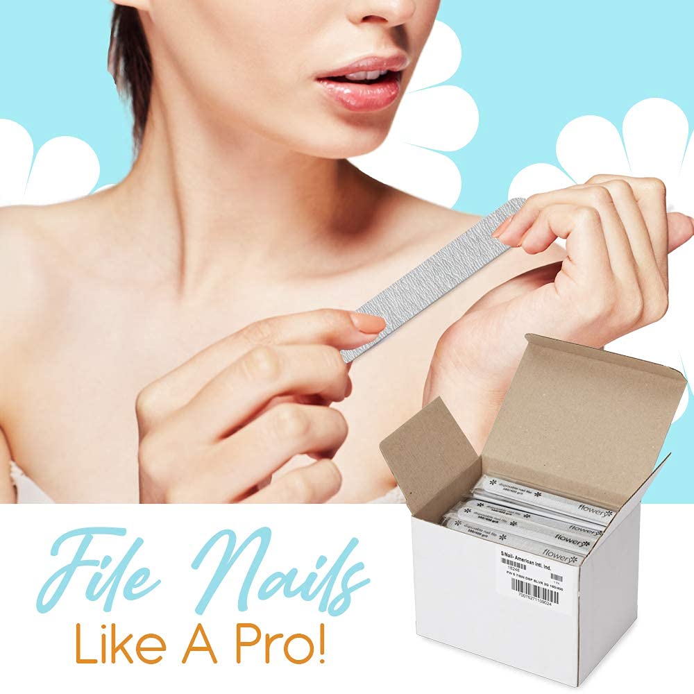 Flowery For The Pro Cushion Core Disposable Nail Files 180/400 Grit, 100 Count
