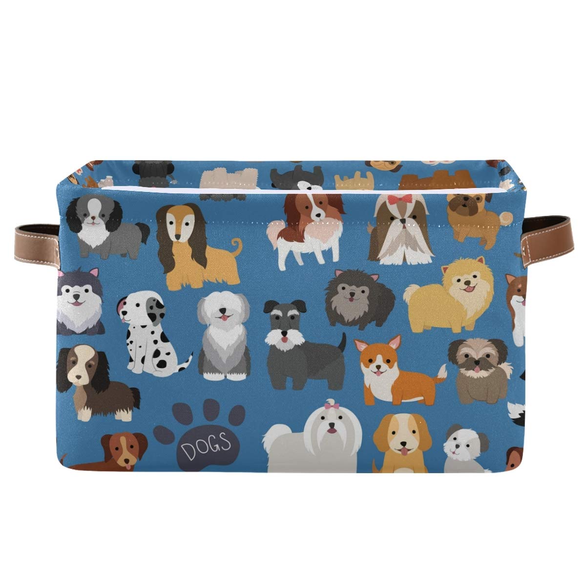 Emelivor Cute Dogs Puppy Storage Bin Collapsible with Handle Rectangle Waterproof Cute Dog Puppy Basket for Storage Cube Closet Organizer for Toy Nursery Book Office Shelf Bathroom