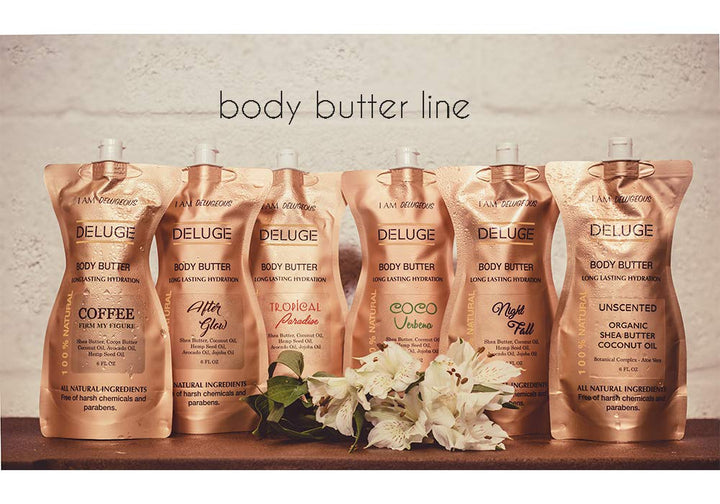 Body Butter- Juicy Citrus- 100% Natural. Shea Butter, Coconut Oil, Hemp Seed Oil, Avocado Oil, Jojoba Oil. 6 oz. -Eco-Friendly Packaging. by DELUGE