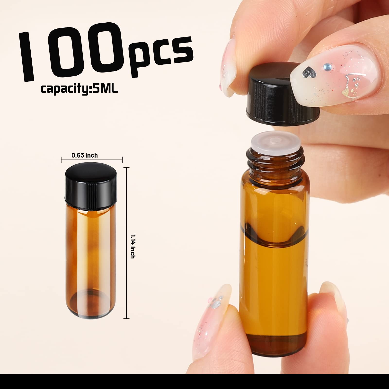 Teenitor 100pcs Essential Oil Bottles, 5ml Essential Oil Bottles Empty Glass Anointing Oil Bottles, Small 5ml Oil Vial, Sample Bottles for Essential Oil