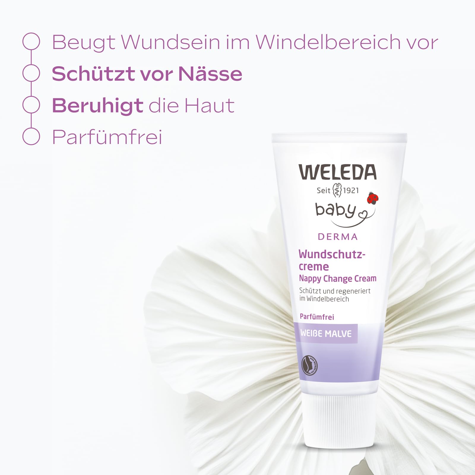 Weleda Baby White Mallow Diaper Care Cream, 1.7 Fluid Ounce, Fragrance Free Plant Rich Protection with White Mallow, Pansy, Sesame and Coconut Oils