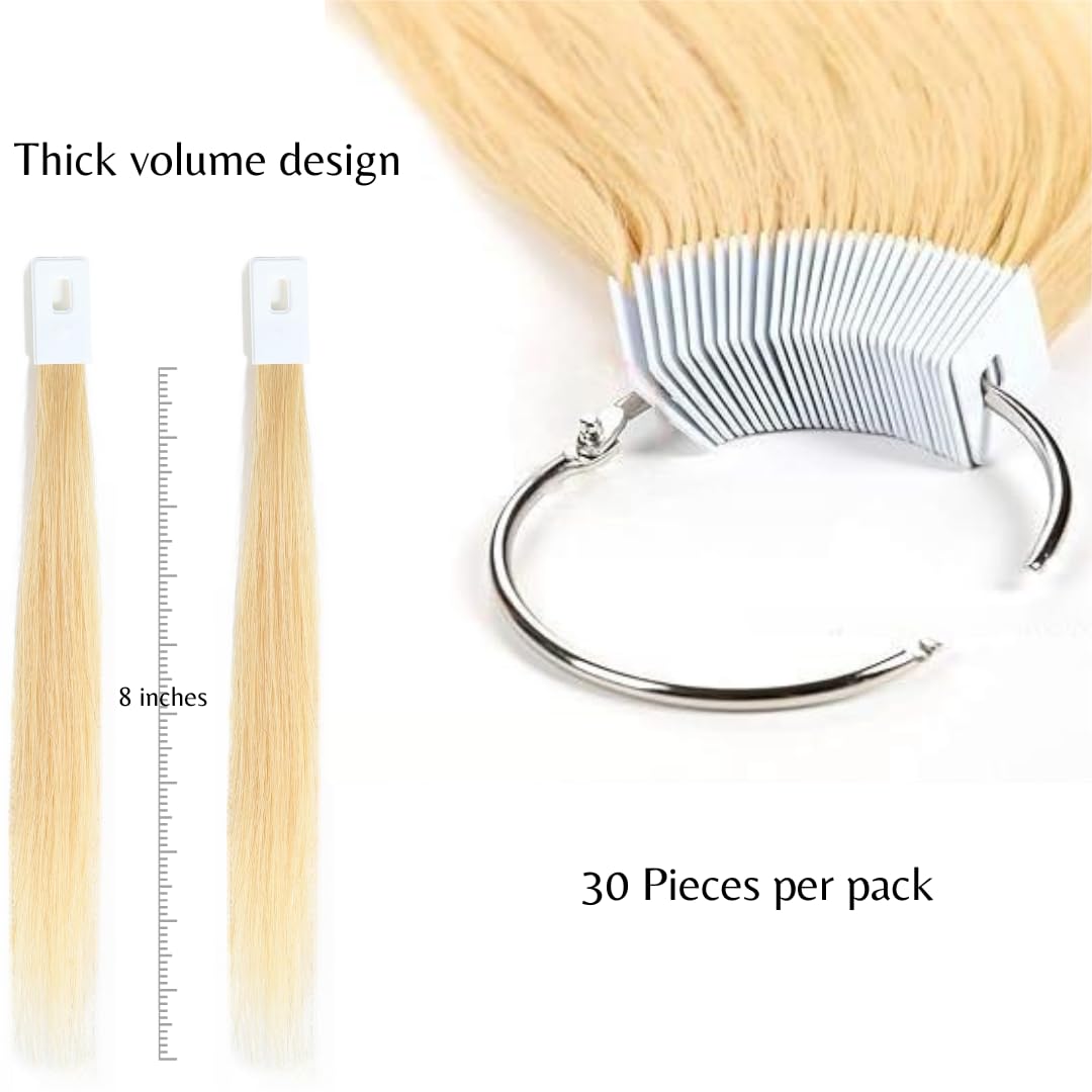 8'', 613: Rinboool 100% Remy Human Hair Color Rings Swatches Testing Color Samples 8 Inch Hair Color Chart 30Pcs/Package (8'', Light Blonde)