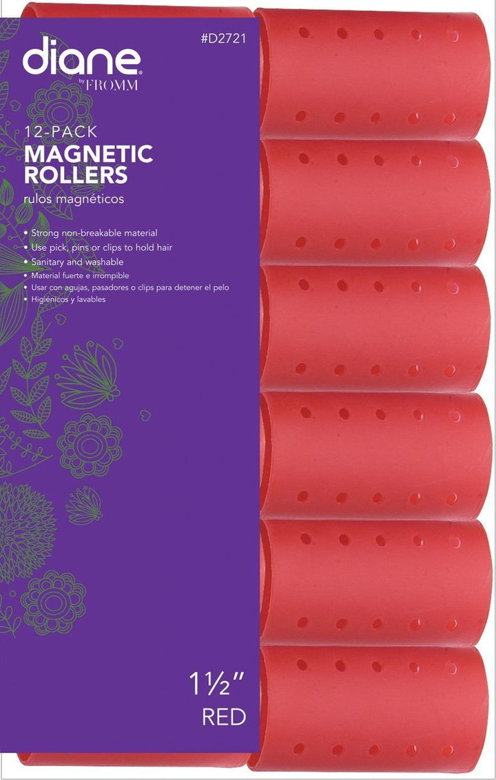 1 1/2 inch : Diane Magnetic Hair Roller, Red, 1 1/2 Inch