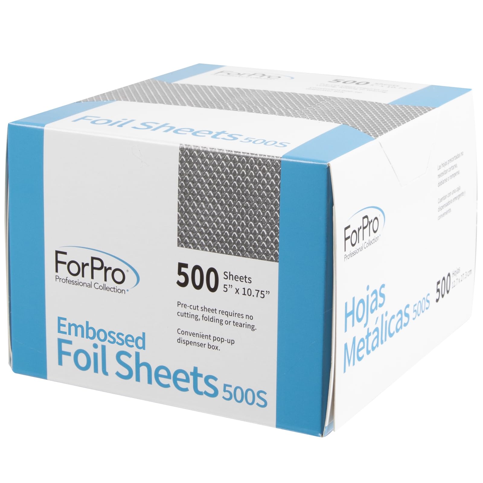 ForPro Embossed Foil Sheets 500S, Aluminum Foil, Pop-Up Dispenser, for Hair Color Application and Highlighting Services, Food Safe, 5ââ‚¬Â W x 10.75ââ‚¬Â L, 500-Count