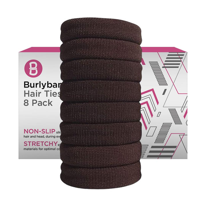 Burlybands Large Hair Ties for Thick Heavy or Curly Hair. No Slip No Damage Seamless Ponytail Holders Scrunchies Sports Thick Hair Ties (Brown 8 Pcs)