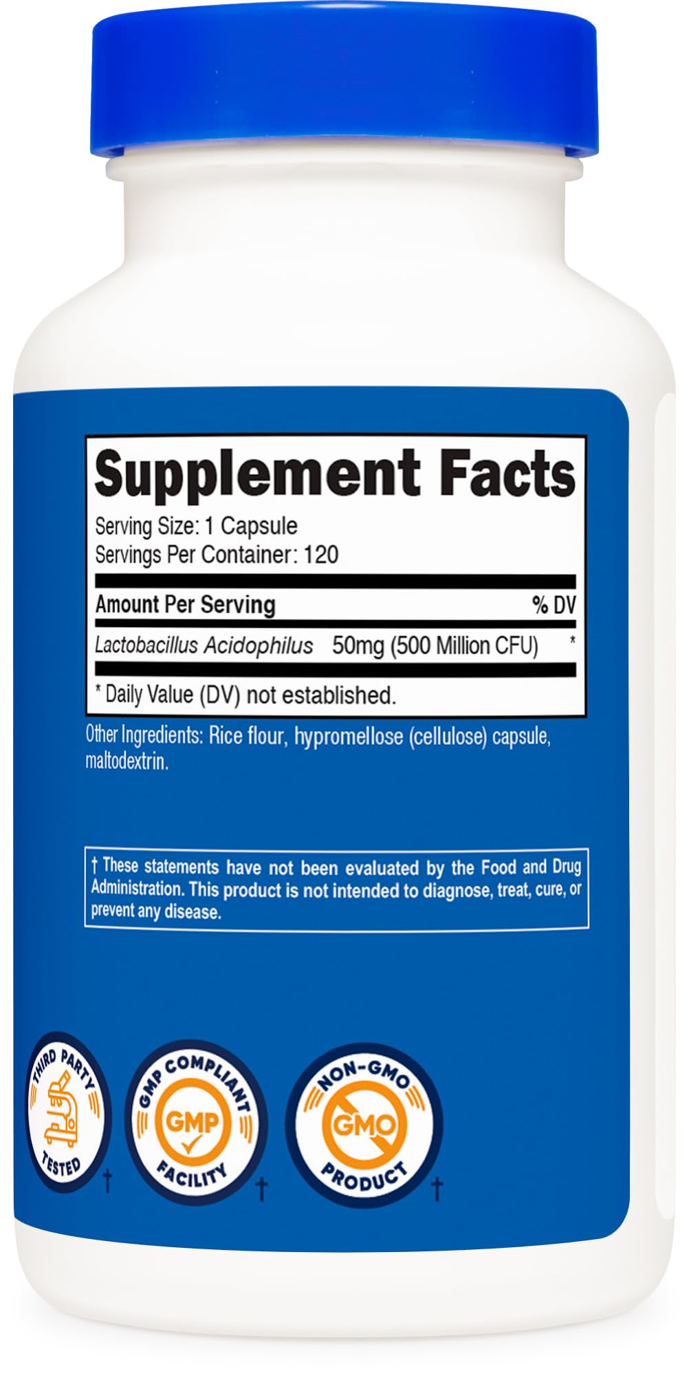 Nutricost Lactobacillus Acidophilus 500 Million CFU Per Serving (120 Capsules)