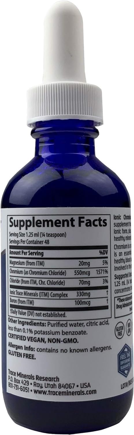 Trace Minerals Ionic Chromium 550 mcg - Dietary Supplement to Support Energy & Muscle Growth - Liquid Drop Supplement with Magnesium, Chromium, Chloride & More - 2 fl oz (About 48 Servings)
