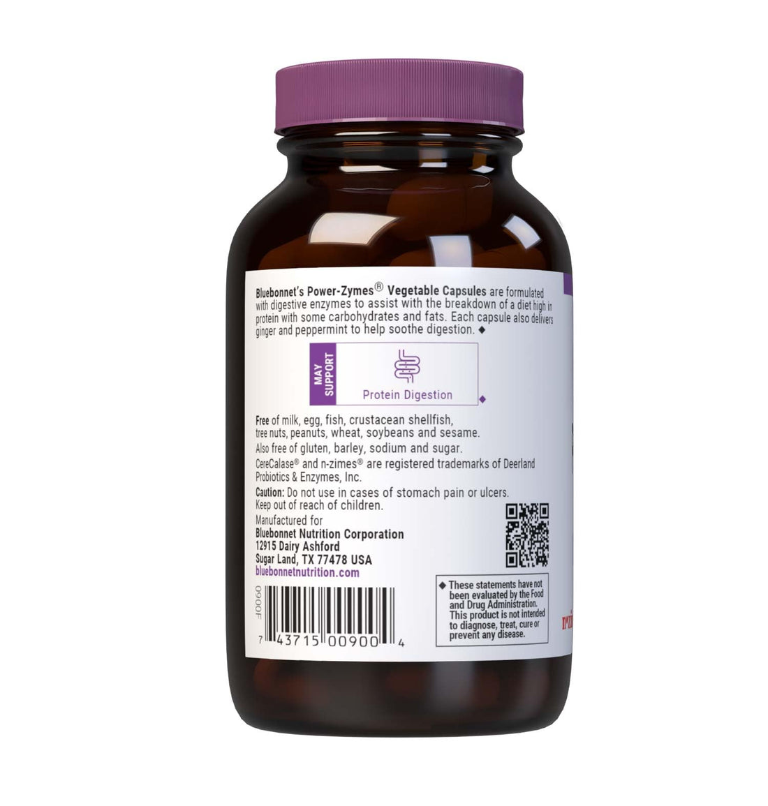 Bluebonnet Nutrition Power-Zymes, Protein Digestive Support*, Soy-Free, Gluten-Free, Dairy-Free, 90 Vegetable Capsules, 90 Servings
