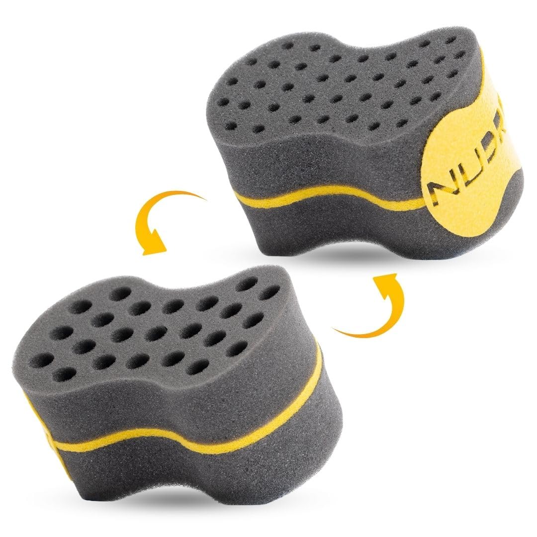 New Oval Double Side Two in One, Big and Small Holes The Original NuDred Twist Hair Sponge Afro Braid Style Dreadlock Coils Wave Hair Curl Sponge Brush (Black)