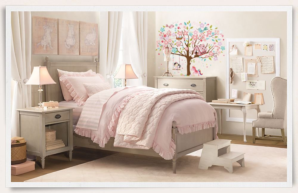 Kath & Cath Unicorn Wall Decal, Pink Fairy Cherry Blossom Tree Wall Sticker for Girls Kids Bedroom Play Room Wall Mural Wall Home Decoration