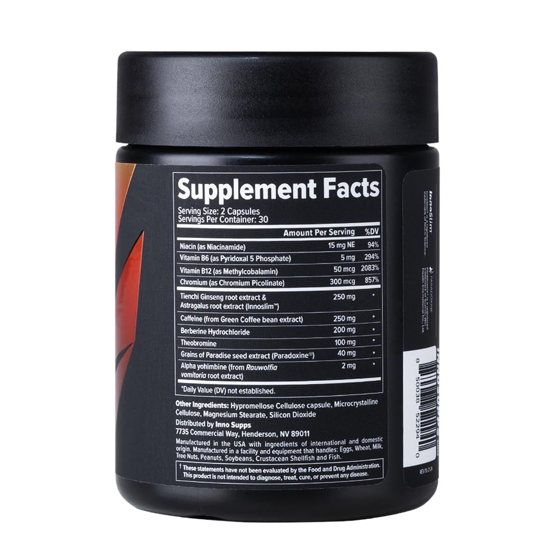 InnoSupps Inno Shred™ GLP-1 | Thermogenic Fat-Burner | Appetite + Metabolism Support | Energy + Performance | Berberine + Chromium | 60 Capsules. 30 Servings.