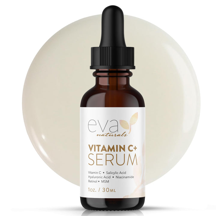 Eva Naturals Vitamin C Face Serum With Hyaluronic Acid - Anti Aging Serum - Reduce Dark Spots, Acne & Wrinkles - Retinol, Niacinamide & Salicylic Acid, Brightening Skin Serum for Glowing Skin