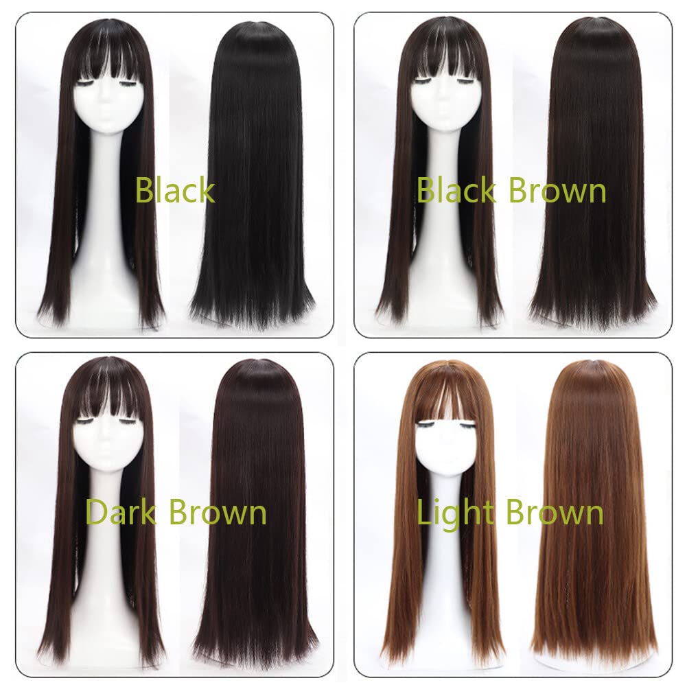 LesafeV 50cm Long Seamless Nature Look Clip in Hairpiece with Side-Fringe Extension Forehead Topper for Women with Thinning Hair Straight Black
