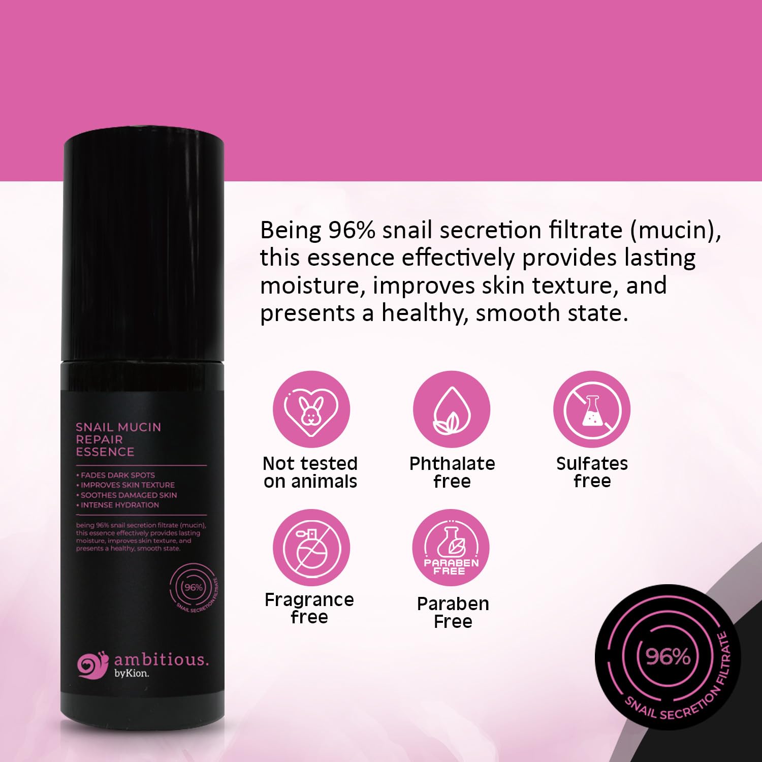 ambitious. byKion.™ Snail Mucin 96% Repair Essence 3.38 fl.oz 100ml, Hydrating Serum for Face with 96% Snail Secretion Filtrate