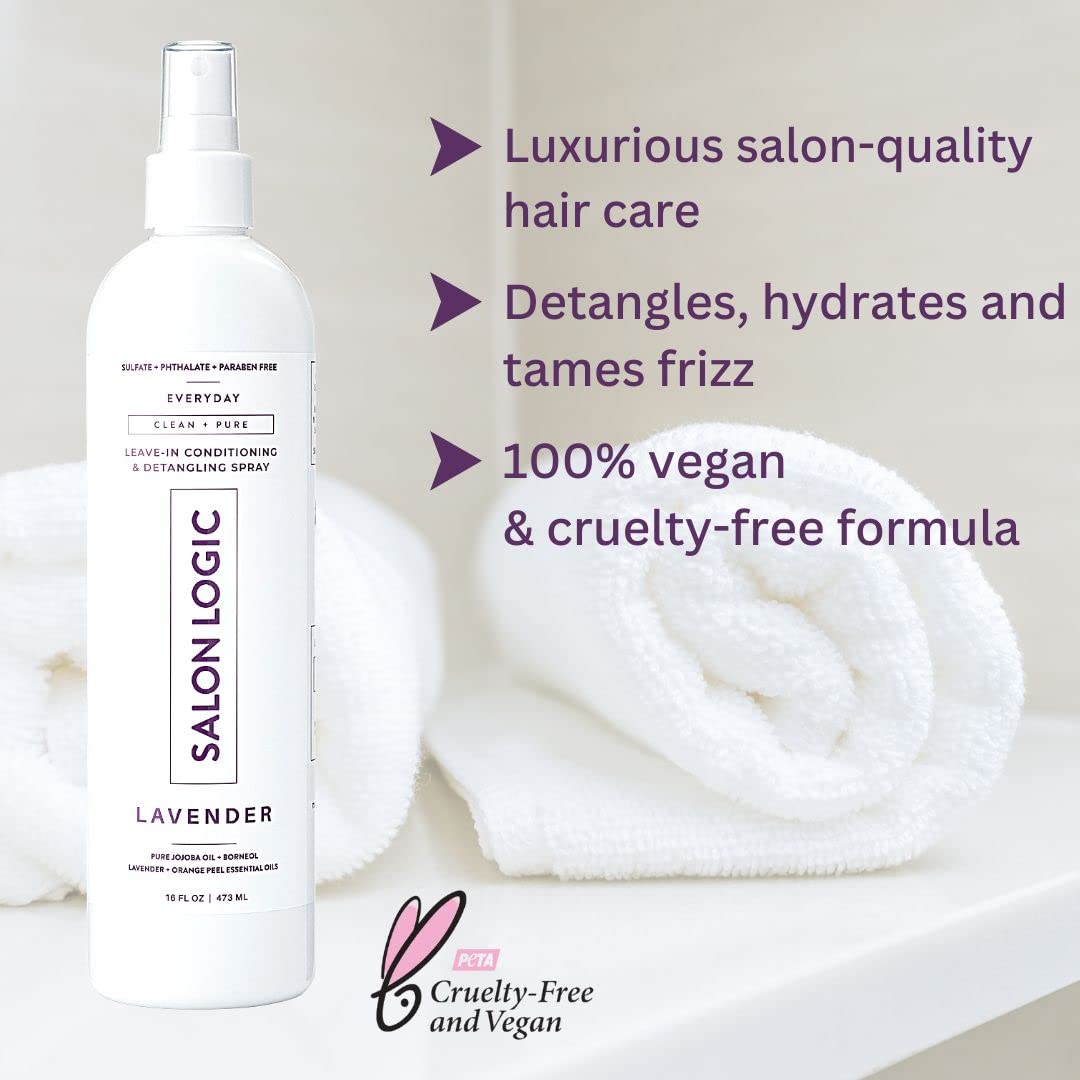 SalonLogic Everyday Leave-In Conditioning & Detangling Spray, Lavender - Clean & Pure, Salon Quality, Naturally Scented, Repairs Damaged Hair, Moisturizing Treatment, Safe for Color Treated Hair
