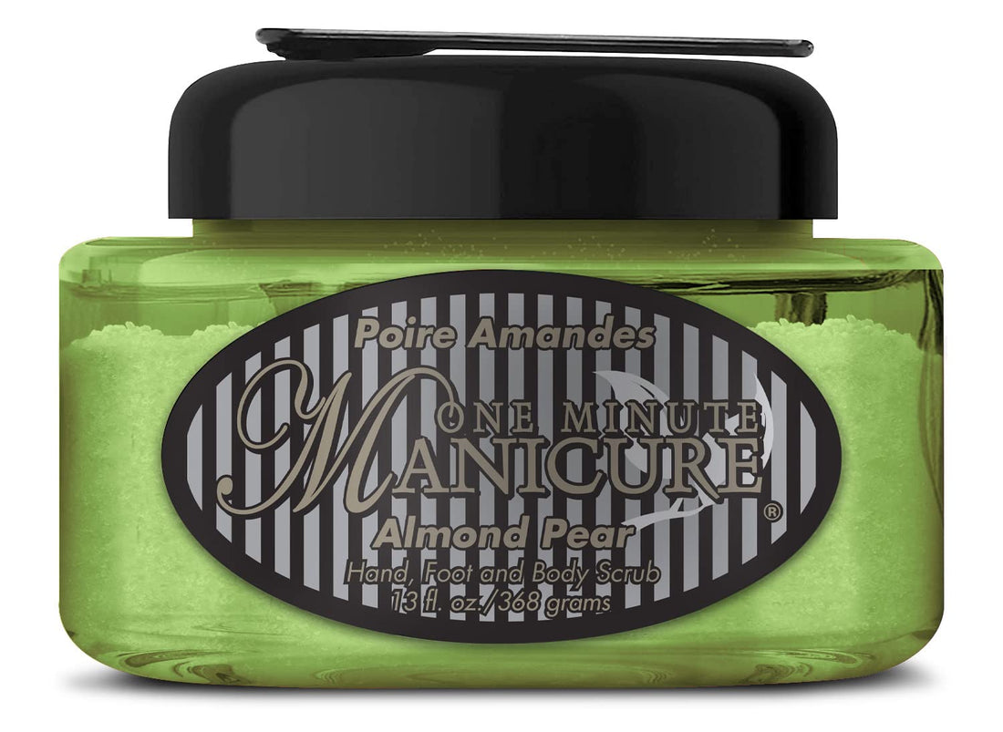 One Minute Manicure – Moisturizing Salt Scrub – 13 oz – Professionally Formulated To Exfoliate, Recondition & Moisturize Skin – Enhanced With Botanical Oils & Natural Sea Salts (Almond Pear)