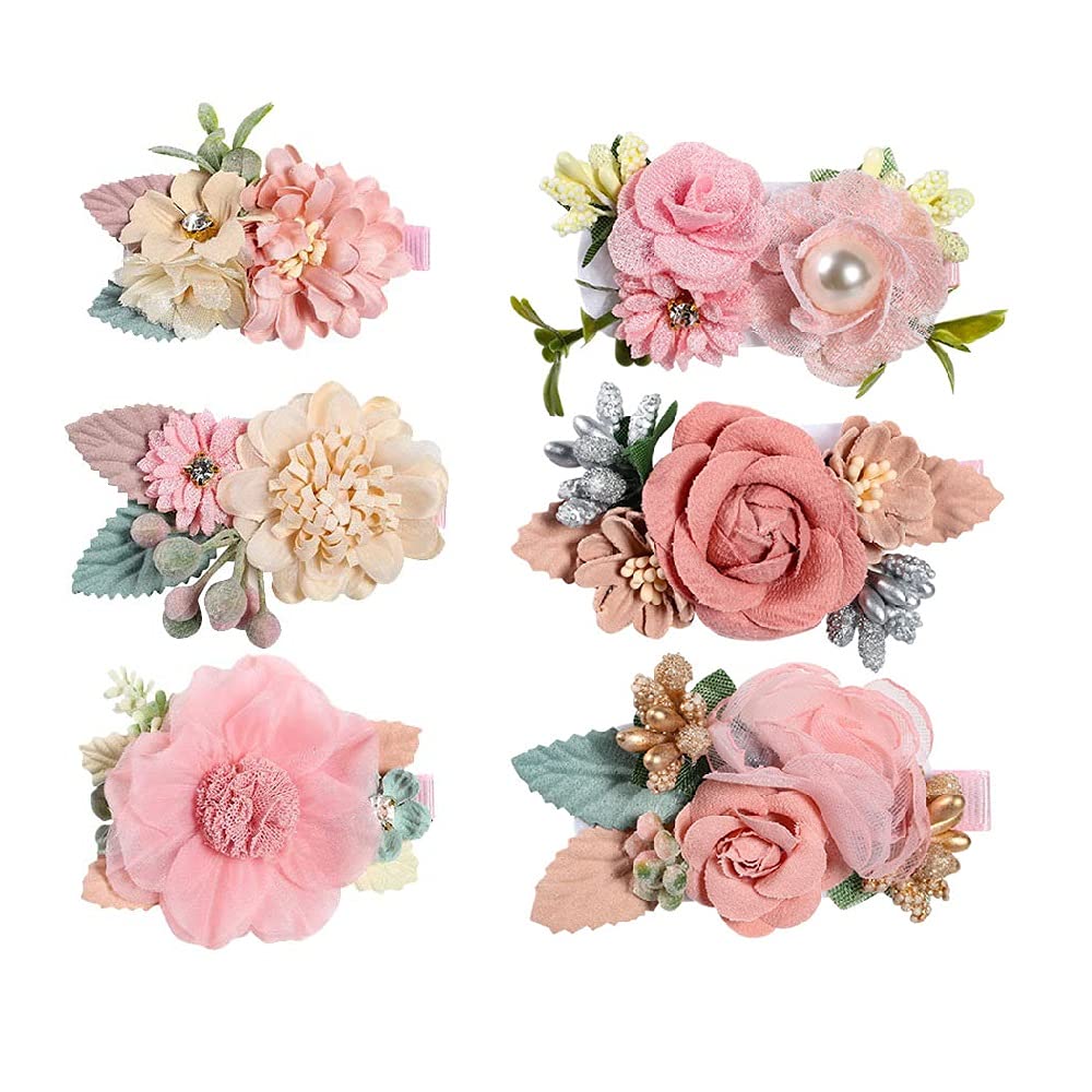 Flower Hair Clip For Girls, 6Pcs Floral Hair Accessories for Baby Toddlers Teen Girl Gifts (Flower Style-A)