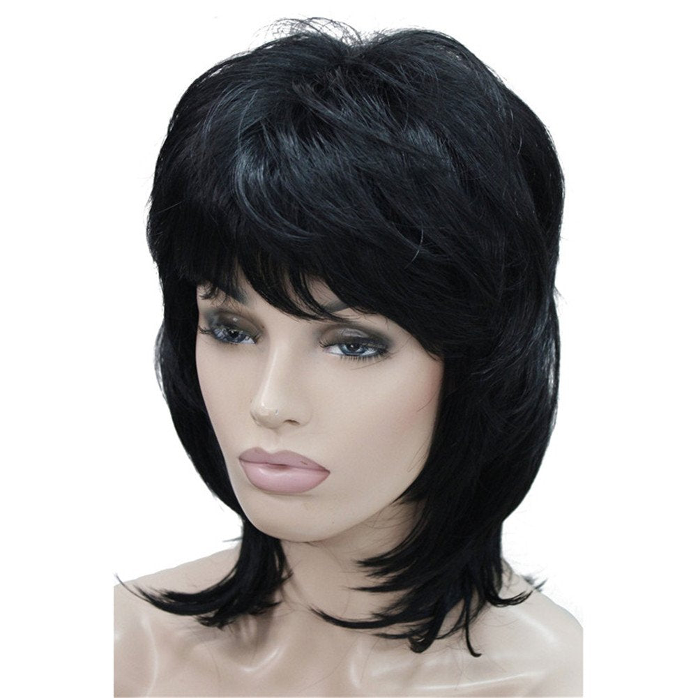#1-Black: Aimole Soft Shaggy Layered Medium Length Classic Cap Synthetic Women Wigs(1-Black)