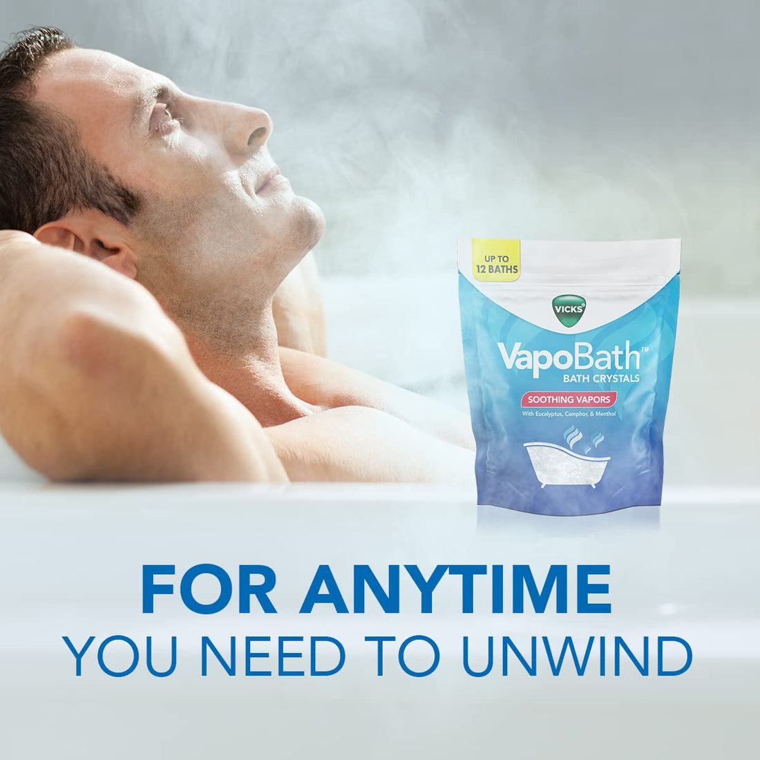 Vicks VapoBath, Bath Salts, Bath Bomb, Non-Medicated Bath Crystals, Comforting Vicks Vapors, Vapor Bath, Aromatherapy with Eucalyptus and Menthol Scent, Contains Essential Oils, 36 OZ