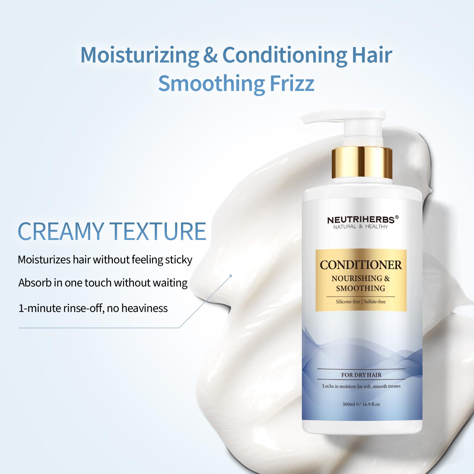 Neutriherbs Hair Conditioner for Dry, Frizzy Hair,Smoothing and Nourishing Hair Conditioner with Argon Oil,Sweet Almond Oil,Avocado Oil - 16.9 Fl Oz