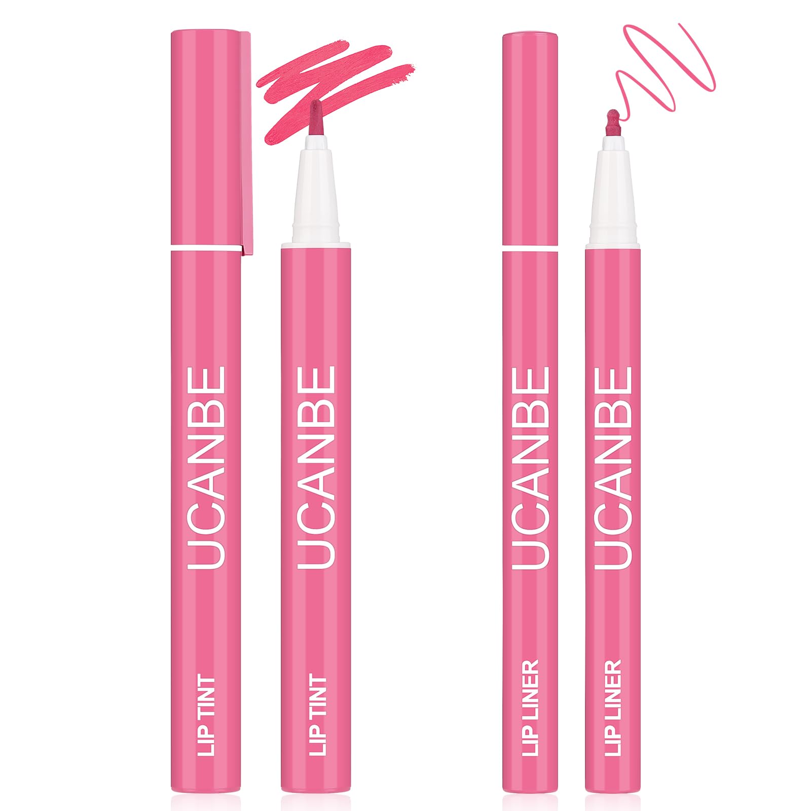 UCANBE 2pcs Matte Lip Tint Stain Set, 1 Lip Stain & 1 Lip Liner Pencil, Long Lasting Waterproof Lightweight Non-sticky Liquid Lipstick for Women & Girl (01 NUDE PINK)