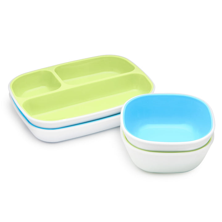 Munchkin® Splash™ 4 Piece Toddler Divided Plate and Bowl Dining Set, Blue/Green