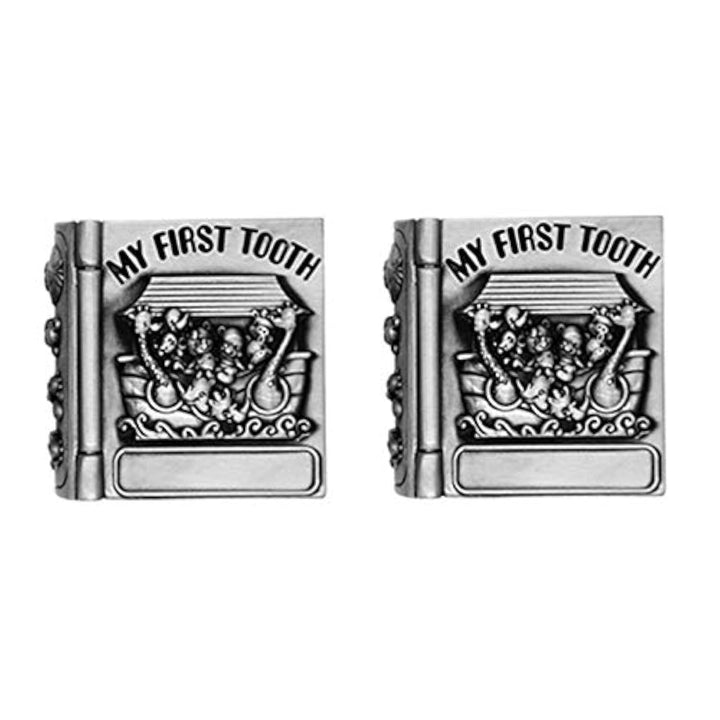 First Curl and First Tooth Keepsake Box for Kids Metallic Engraved Cute Shape, Silver Tooth Holder, Tooth Collection Organizer, Great Gift Idea for Babies to Keep The Childhood Memory (Book)