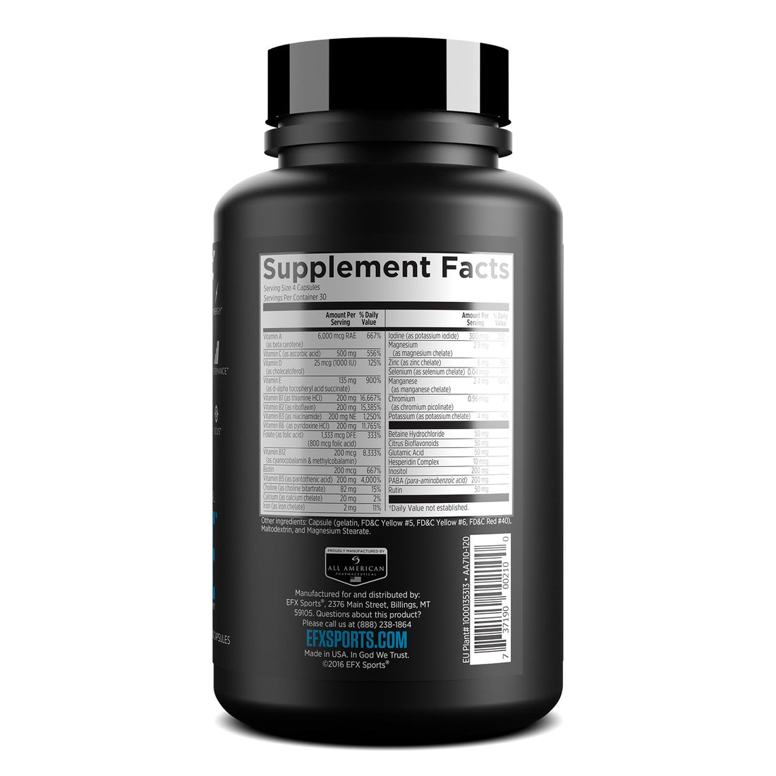 EFX Sports Vita Drive | Multivitamin Formulated for Athletes | Complex of Vitamins, Minerals, Micronutrients, & Antioxidants | 30 Servings, 120 Capsules