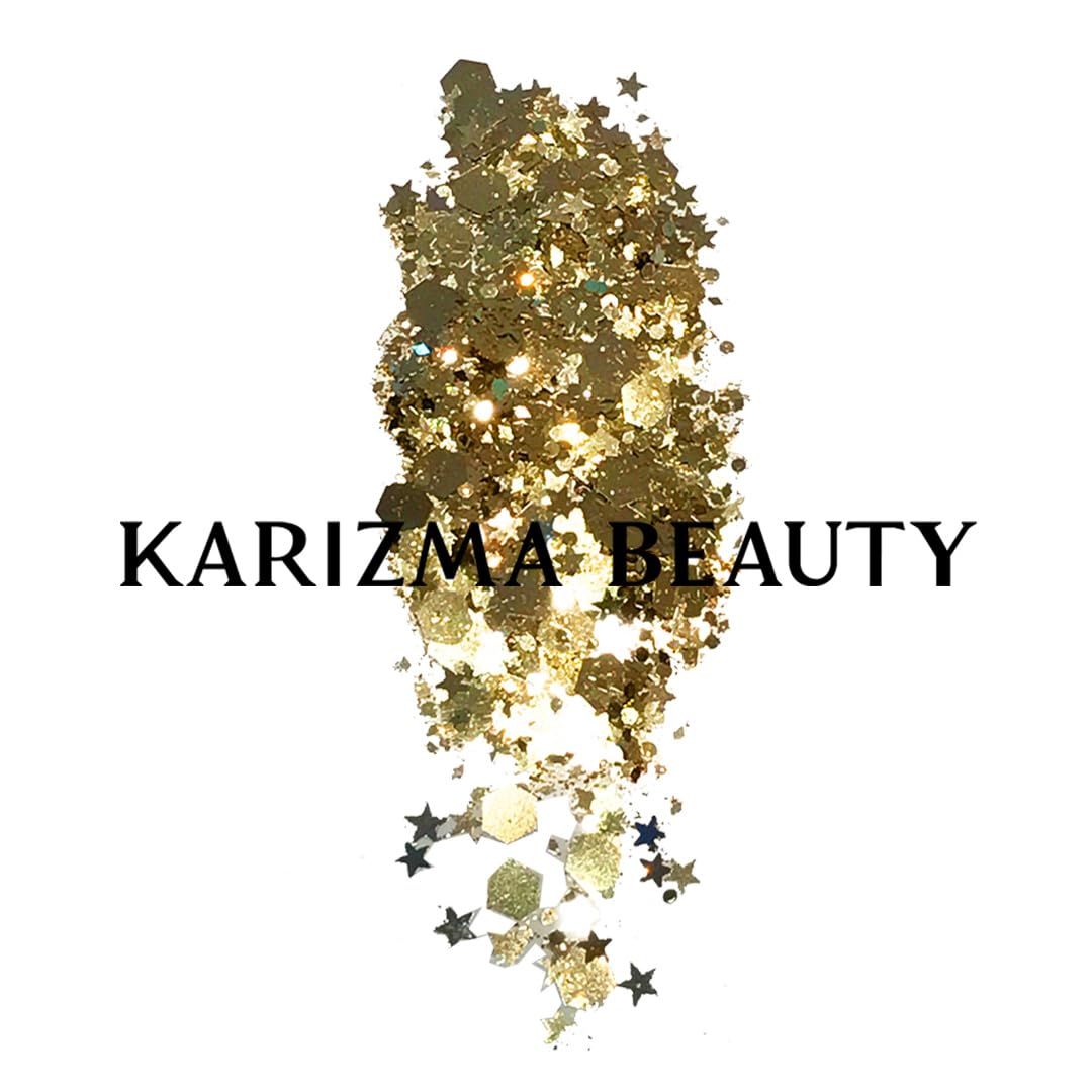 KARIZMA 24K Gold Glitter. 10g Chunky Face Glitter, Hair Glitter, Eye Glitter and Body Glitter for Women. Rave Glitter, Festival Accessories, Cosmetic Glitter Makeup. Loose Glitter Set