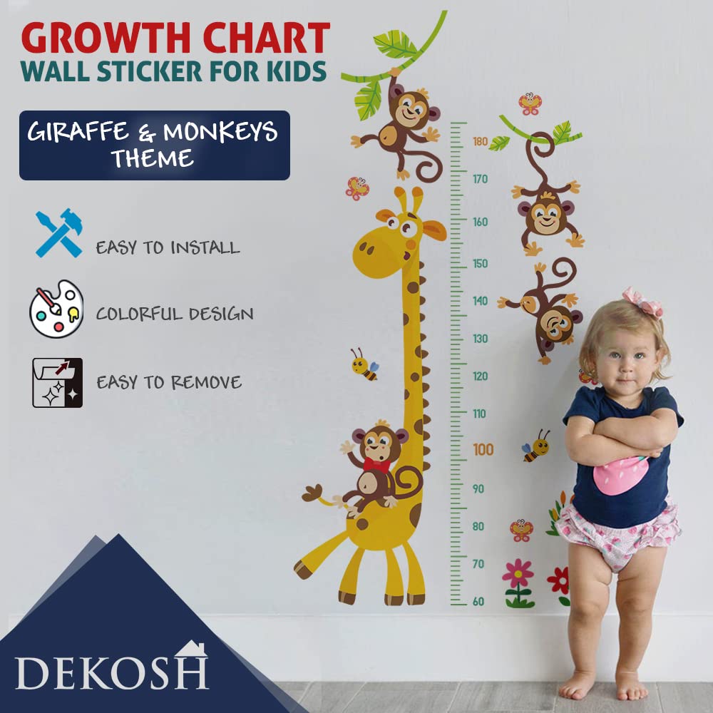 DEKOSH Giraffe & Monkeys Kids Height Wall Chart | Peel & Stick Nursery Wall Decals for Baby Bedroom, Toddler Playroom