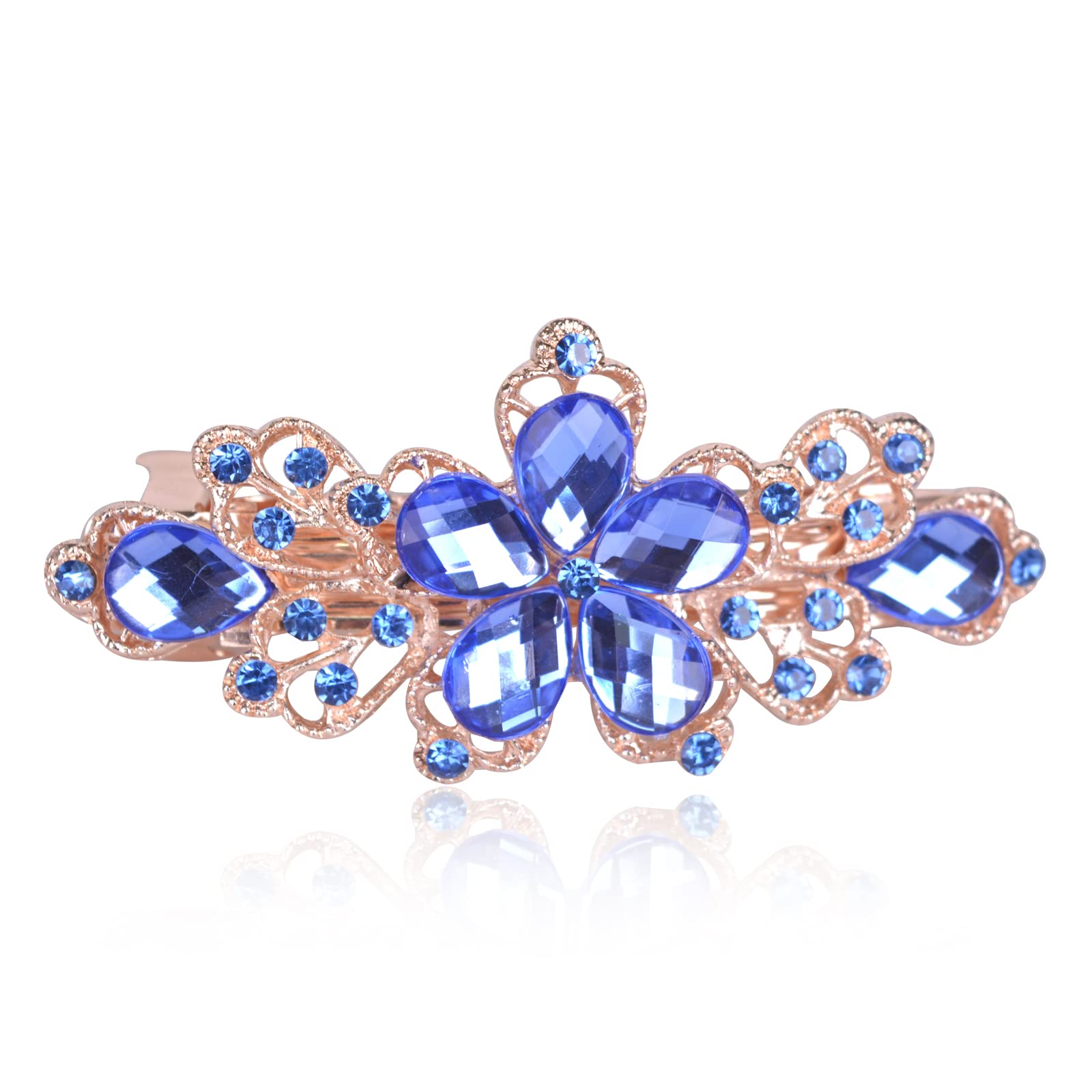 Sankuwen Flower Design Rhinestone Hairpin Clip Accessories (Dark Blue)